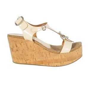 PEDRO GARCIA $525 Ivory Patent Leather Cork Platform Buckle Sandals Women's 39/9